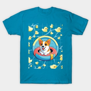 Refreshing Summer: Cute Corgi Lounge on a Pool Float T-Shirt